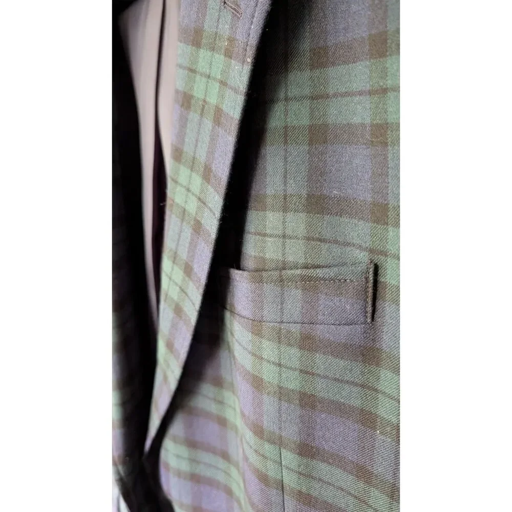 J.Crew Thompson University Blazer Black Watch Plaid Mens 44R Suit Jacket